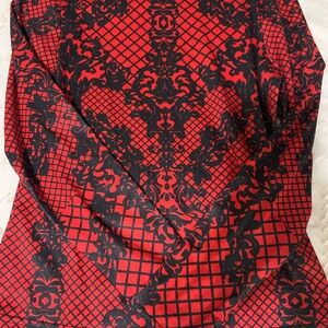 SHEIN Elegant Red and Black Geometric Blouse